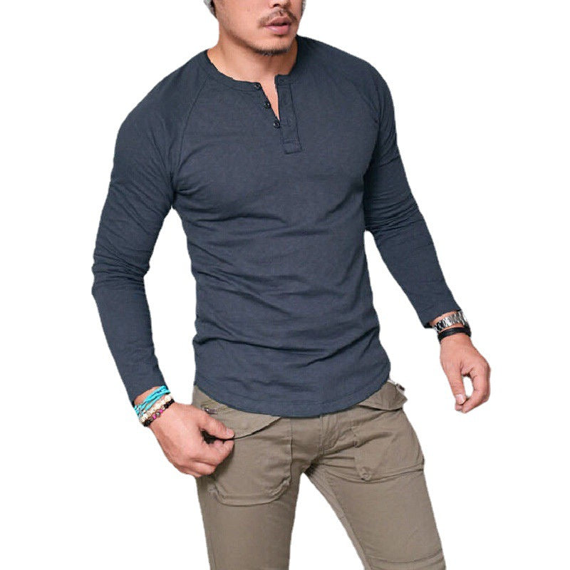 Mens Round Neck Long Sleeve Cotton T-Shirt