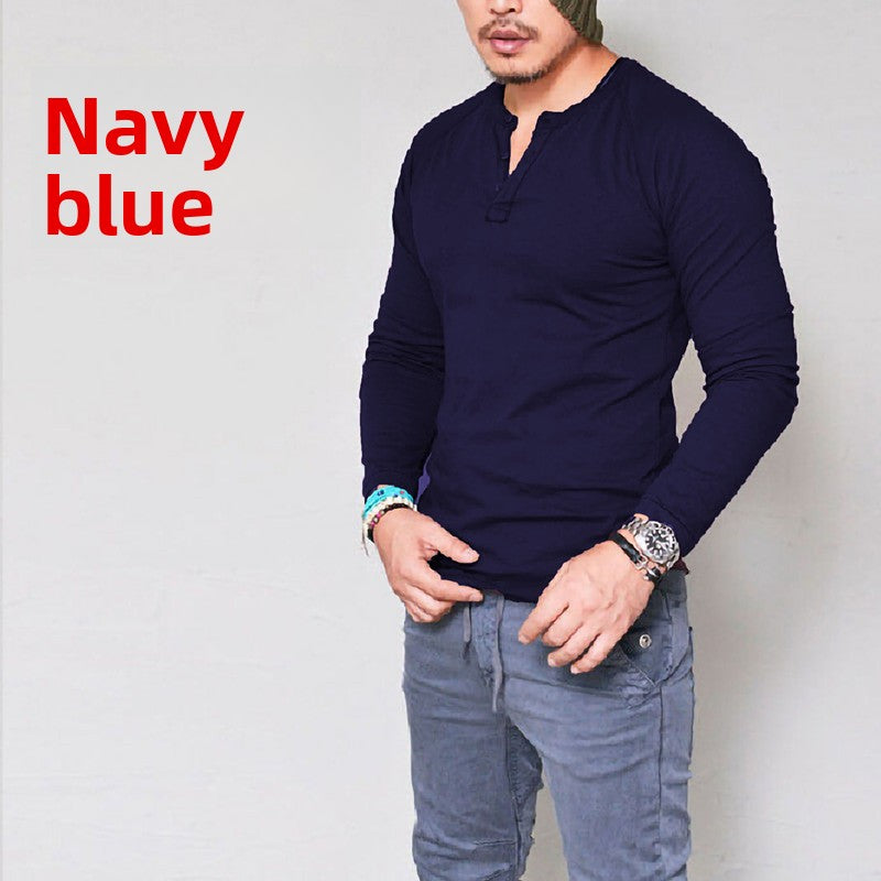 Mens Round Neck Long Sleeve Cotton T-Shirt